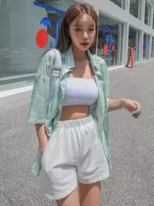 DAZY Marble Drop Shoulder Button Up Shirt - Mint Green - View 2