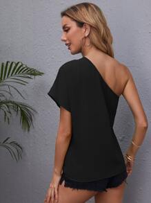 SHEIN Clasi Top unicolor de un hombro - Negro - Ver 2