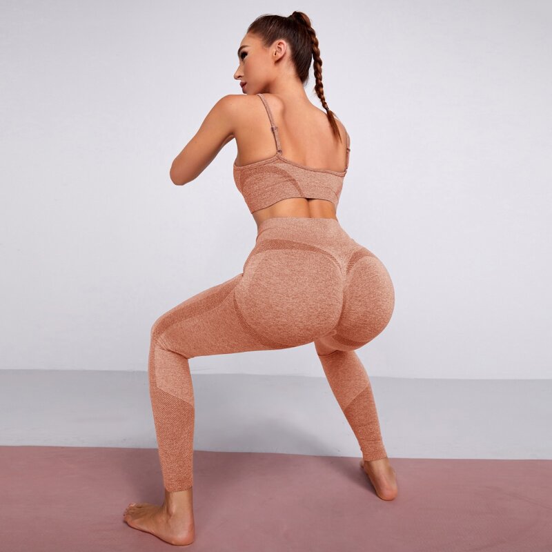 

High Stretch Solid Sports Bra & Wide Band Waist Leggings, Burnt orange