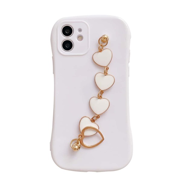 

Heart Decor Hand Strap Phone Case, White