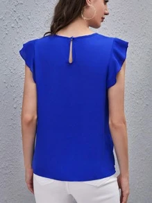 SHEIN Clasi 素色荷葉邊袖上衣 - 寶藍色 - 查看 2