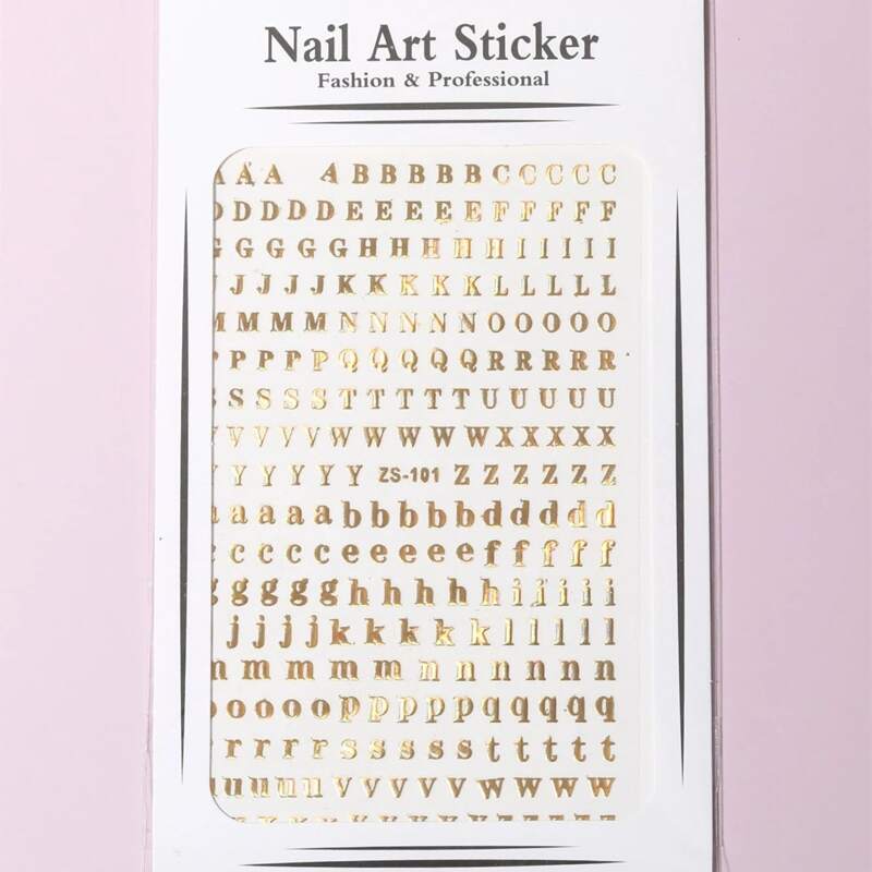 

1sheet Letter Graphic Nail Art Sticker, Gold