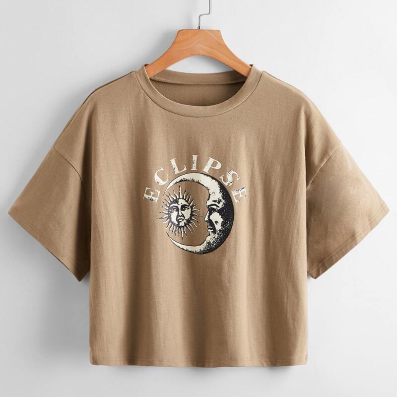 

Letter Sun & Moon Graphic Crop Tee, Mocha brown