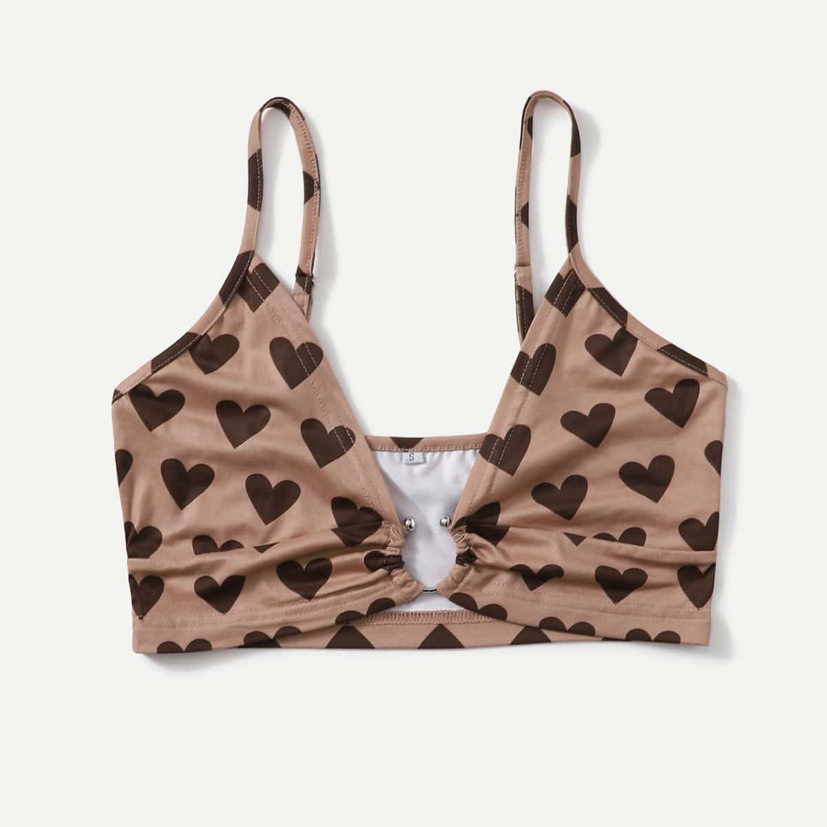 

Heart Print Ring Decor Crop Cami, Multicolor