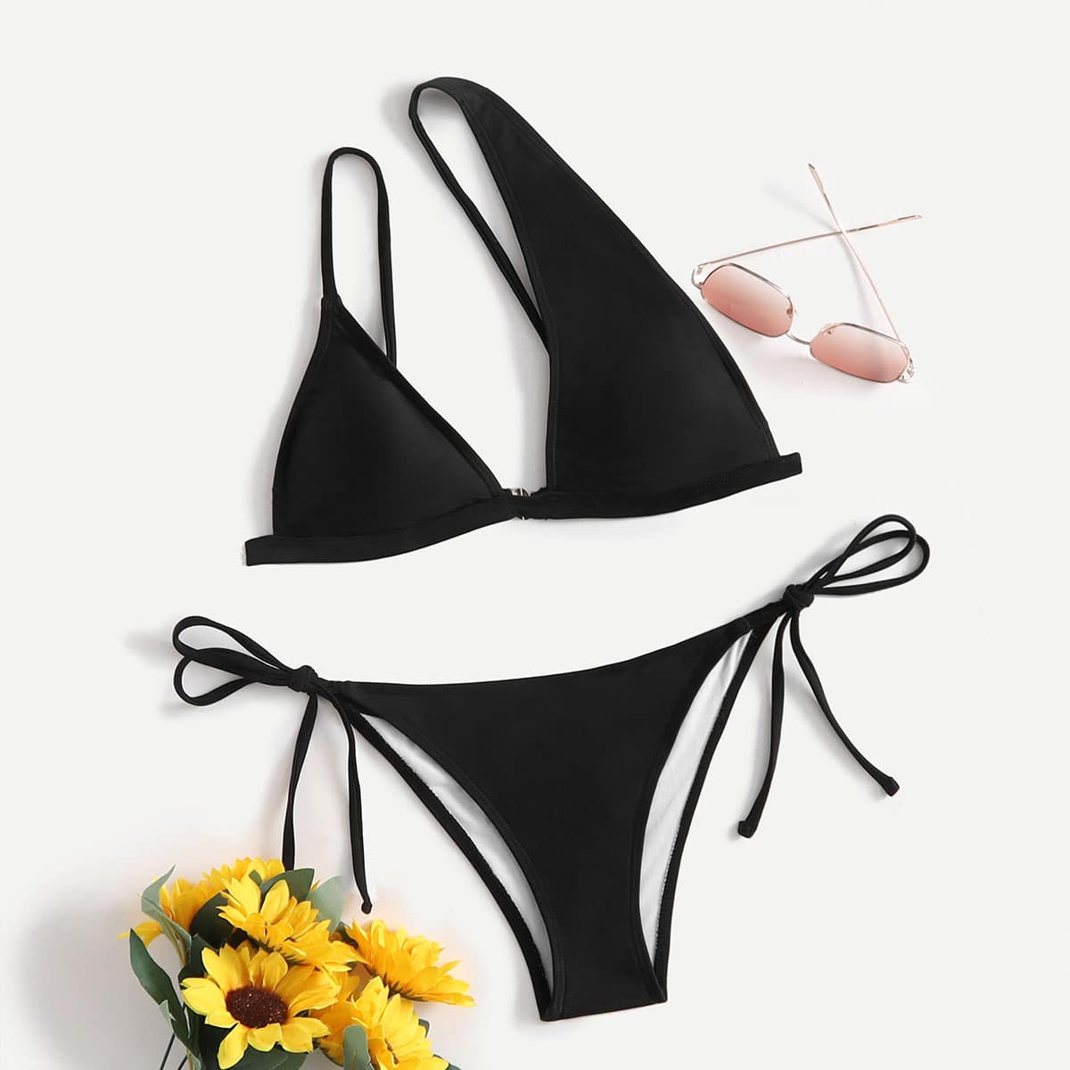 

Solid Tie Side Bikini Swimsuit, Black