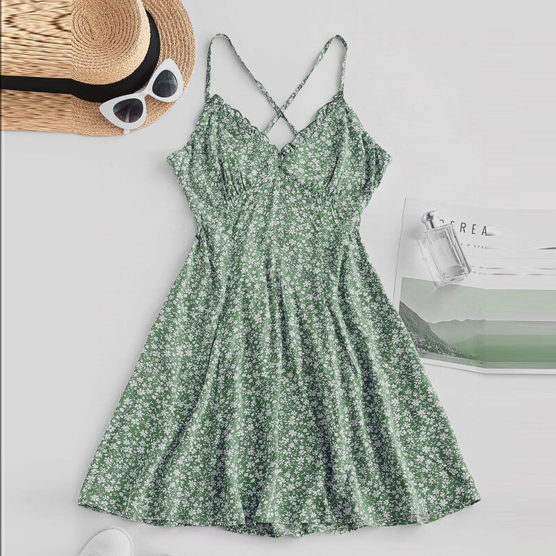 

Ditsy Floral Backless Dress, Green