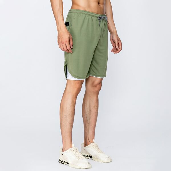 

Men 2 In 1 Sports Shorts With Phone Pocket, Army green