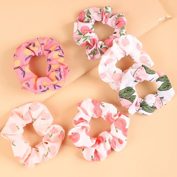

6pcs Toddler Girls Fruit Print Scrunchie, Multicolor