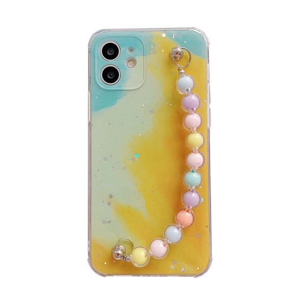 

Ink Print Beaded Hand Strap Phone Case, Green