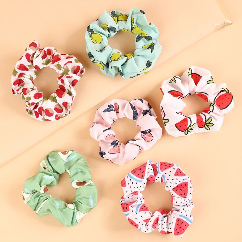 

6pcs Fruit Print Scrunchie, Multicolor