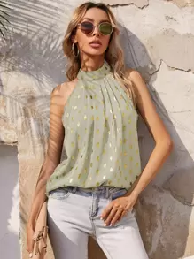 Blusa dorado geométrico fruncido - verde menta - Ver 1