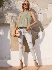 Blusa dorado geométrico fruncido - verde menta - Ver 3