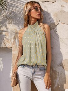 Blusa dorado geométrico fruncido - verde menta - Ver 5