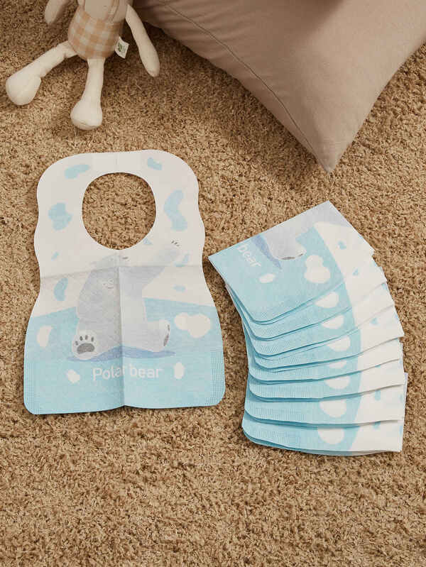 嬰兒10入組卡通圖案一次性圍兜