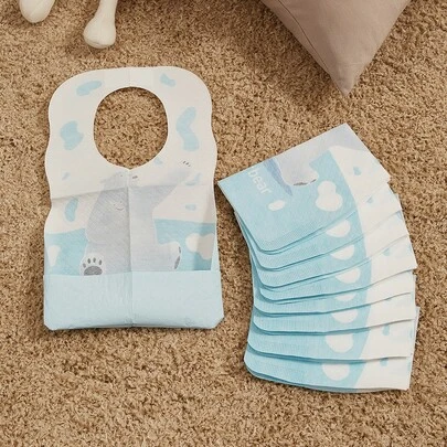 嬰兒10入組卡通圖案一次性圍兜