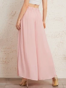 Mulvari Elastic Waist Tie Front Super Palazzo Pants - Baby Pink - View 2