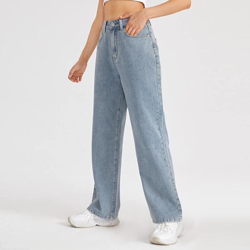 

Solid Slant Pocket Wide Leg Jeans, Light wash