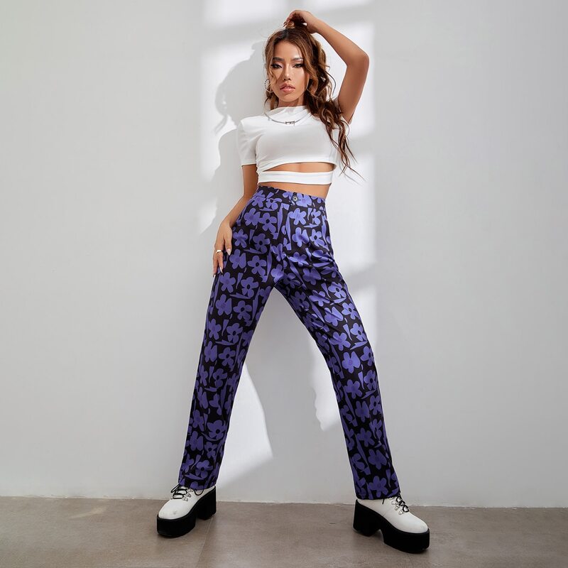 

Allover Floral High Waist Pants, Multicolor