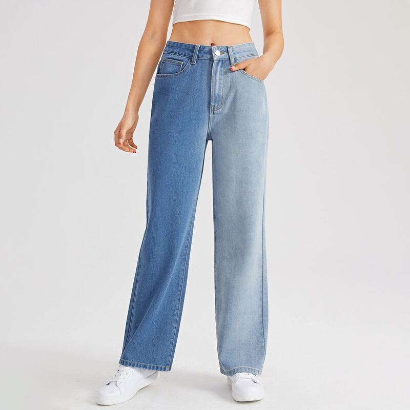 

Two Tone Straight Leg Jeans, Multicolor