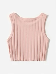SHEIN Tank Tops & Camis Bé Gái Xù nhỏ Gân đan màu trơn Giải trí - Bụi hồng - Xem 2