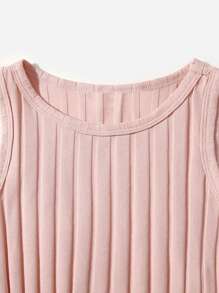 SHEIN Tank Tops & Camis Bé Gái Xù nhỏ Gân đan màu trơn Giải trí - Bụi hồng - Xem 4
