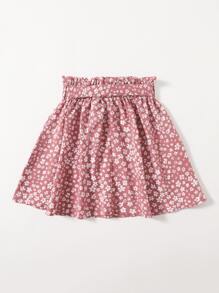 SHEIN Tween Girl Ditsy Floral Paperbag Waist Belted Skirt