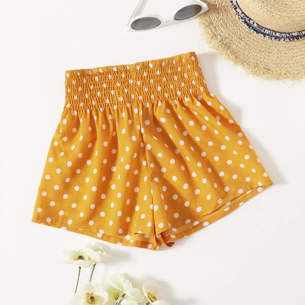 

Girls Shirred Waist Polka Dot Shorts, Yellow