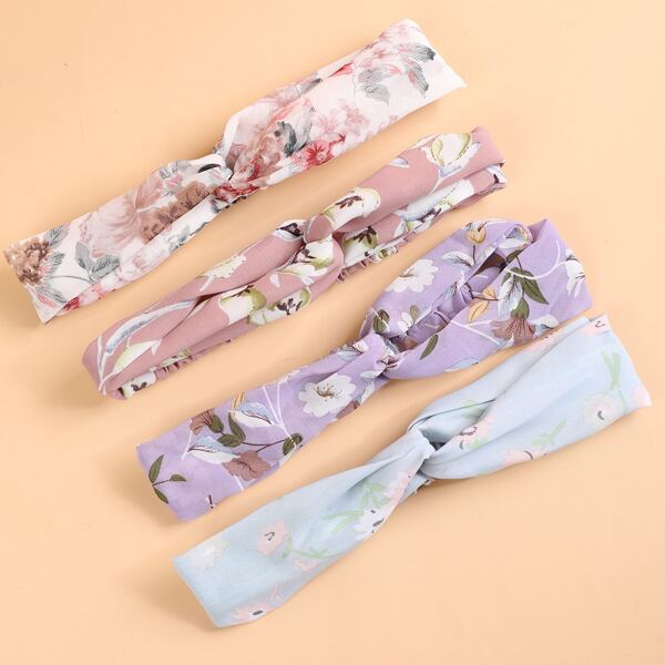 

4pcs Girls Flower Print Hair Band, Multicolor