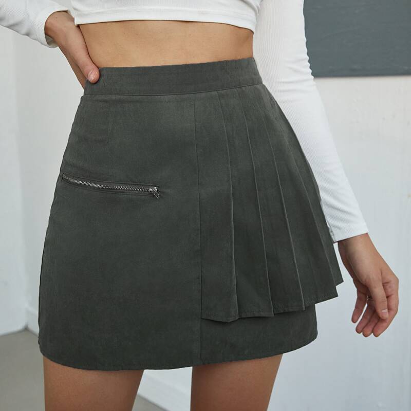 

Pleated Detail Mini Skirt, Grey