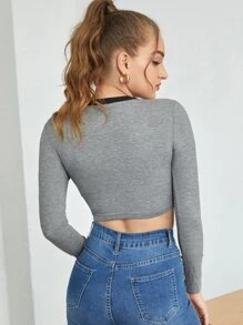 Letter Graphic Crop Tee - Grey - View 2