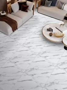 4/12/24pcs Marble Pattern Self-Adhesive Waterproof Floor Tile Stickers, Non-Slip Textured Ceramic Tile Decals For Home Decor, Adhesive Wall Paper, Thick & Moisture-Proof, 11.8x11.8inch Floor Tiles Flooring Floor Tiles Self Adhesive Floor Tiles Peel Stick Living Room Decor Room Decor Kitchen - White - View 1