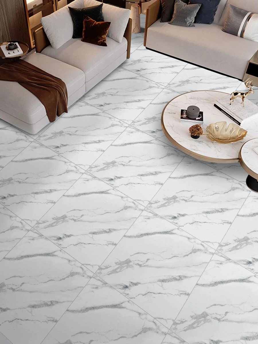 4/12/24pcs Marble Pattern Self-Adhesive Waterproof Floor Tile Stickers, Non-Slip Textured Ceramic Tile Decals For Home Decor, Adhesive Wall Paper, Thick & Moisture-Proof, 11.8x11.8inch Floor Tiles Flooring Floor Tiles Self Adhesive Floor Tiles Peel Stick Living Room Decor Room Decor Kitchen - White - View 1