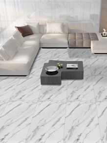 4/12/24pcs Marble Pattern Self-Adhesive Waterproof Floor Tile Stickers, Non-Slip Textured Ceramic Tile Decals For Home Decor, Adhesive Wall Paper, Thick & Moisture-Proof, 11.8x11.8inch Floor Tiles Flooring Floor Tiles Self Adhesive Floor Tiles Peel Stick Living Room Decor Room Decor Kitchen - White - View 5