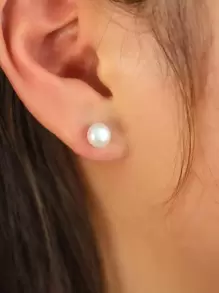 Pearl Stud Earrings - White - View 1