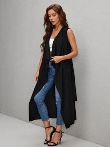 SHEIN Clasi Abrigo de cuello cascada con parte delantera abierta con cinturón