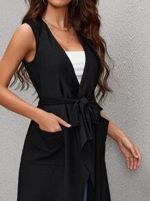 SHEIN Clasi Abrigo de cuello cascada con parte delantera abierta con cinturón