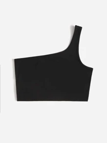 SHEIN Unity Heart And Letter Graphic Print One Shoulder Crop Top - Black - View 2