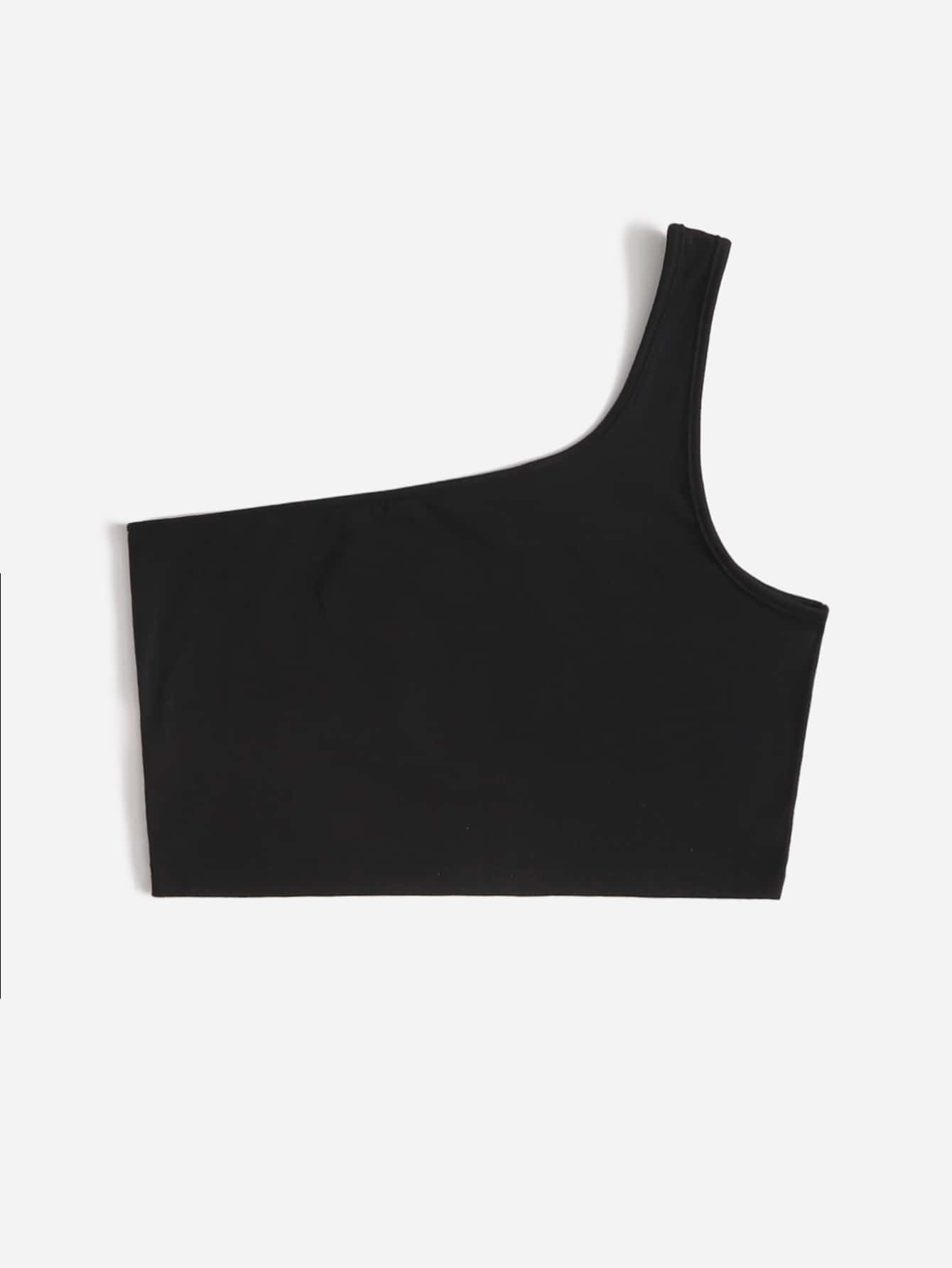 SHEIN Unity Heart And Letter Graphic Print One Shoulder Crop Top - Black - View 2