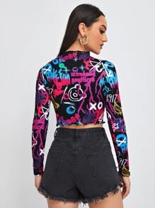 Muchica Letter & Graphic Scallop Trim Tee - Multicolor - View 2