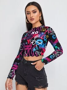 Muchica Letter & Graphic Scallop Trim Tee - Multicolor - View 5