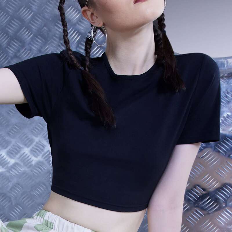 

Solid Backless Ring Decor Tee, Black