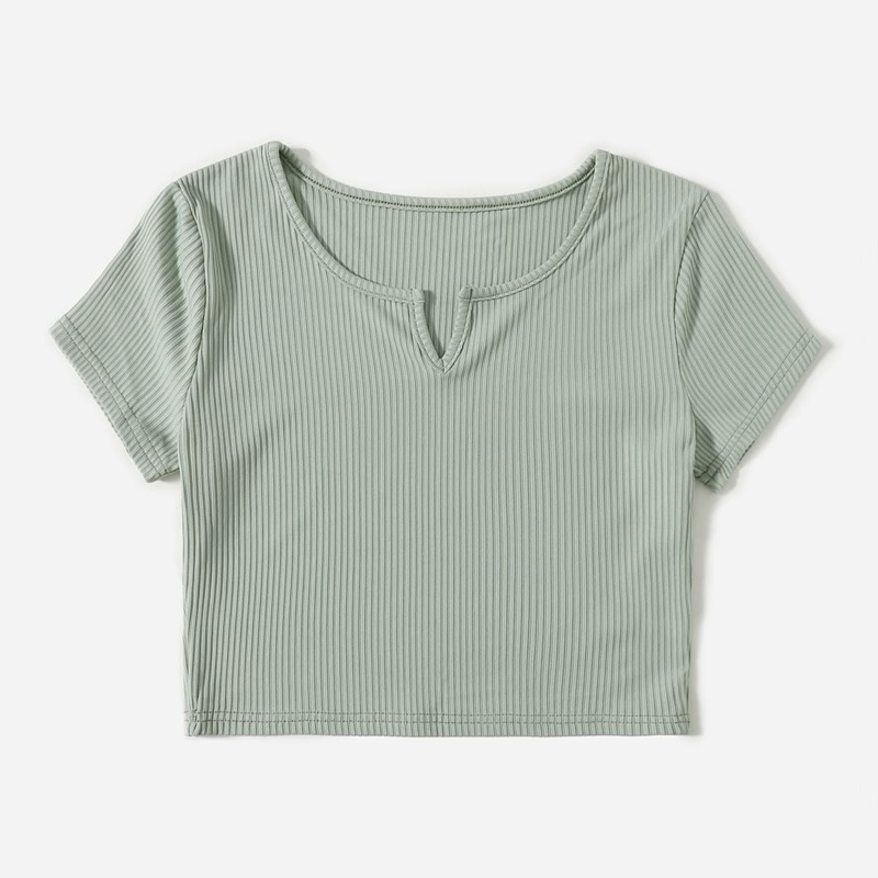 

Solid Ribbed Crop Tee, Mint green