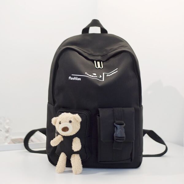 

Cartoon & Release Buckle Decor Backpack, Black