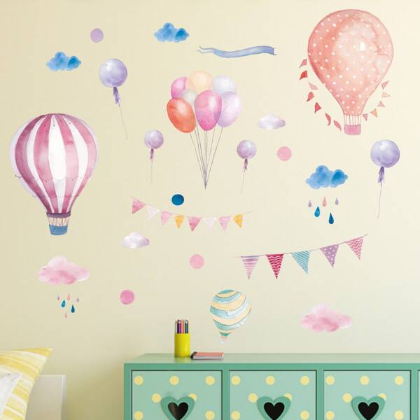 

Hot Air Balloon Print Wall Sticker, Multicolor