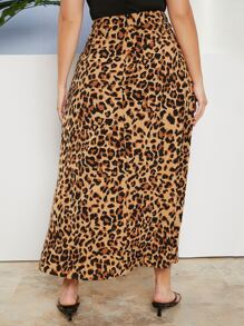 SHEIN Falda con estampado de leopardo con cremallera trasera de muslo con abertura - Multicolor - Ver 2