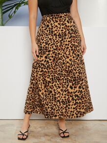 SHEIN Falda con estampado de leopardo con cremallera trasera de muslo con abertura - Multicolor - Ver 3