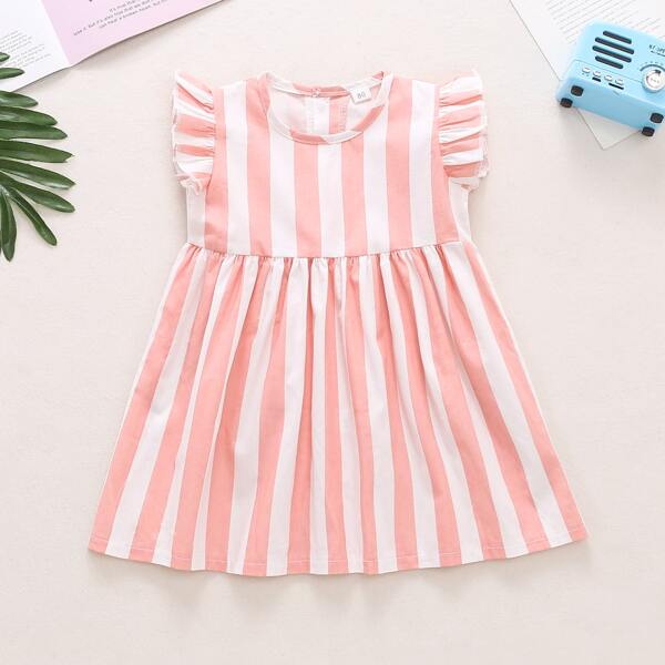 

Baby Girl Striped Ruffle Smock Dress, Baby pink