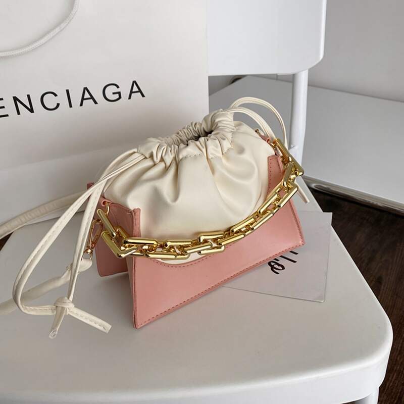 

Two Tone Chain Bucket Bag, Pink