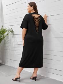Vestido roto con abertura trasera - Negro - Ver 1