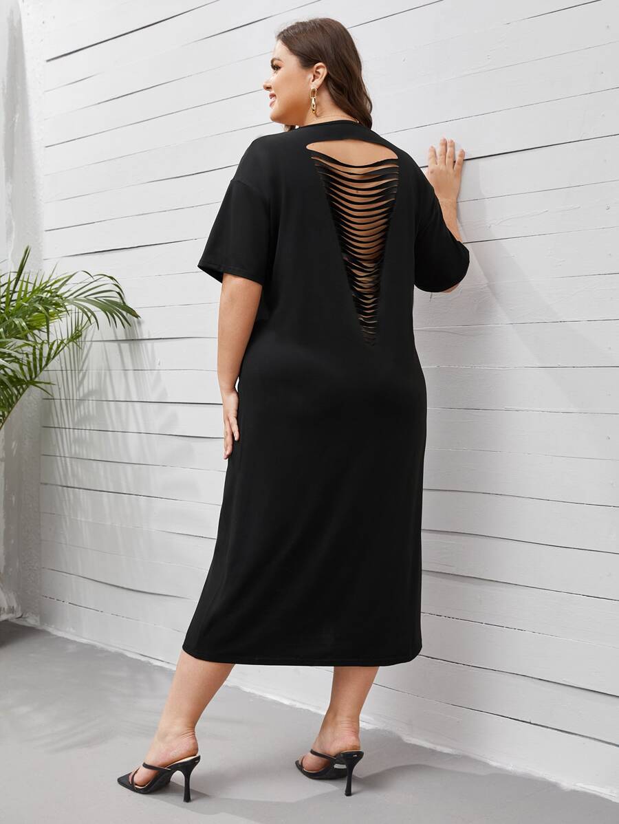 Vestido roto con abertura trasera - Negro - Ver 1